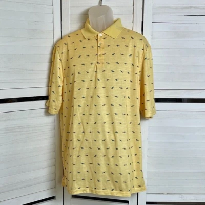 HAGGAR Men's Polo Golf Shirt Short Sleeves Ultra Soft Yellow Sword Fish Sz Large - Image 1 of 4
