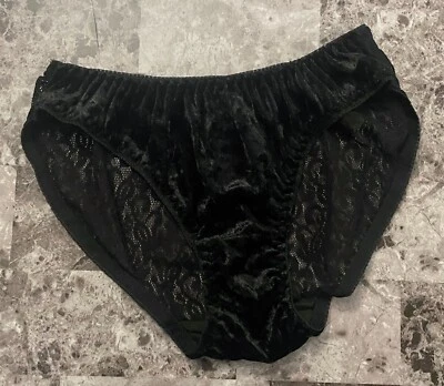 NWT RENE ROFE SMALL BLACK CRUSHED VELVET LACE BACK VINTAGE RARE BIKINI PANTIES - Image 1 of 3