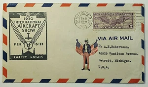 1930 Intern. Aircraft Show Saint Louis MO 5c Winged Globe Airmail Cover SC #C12 - Picture 1 of 2