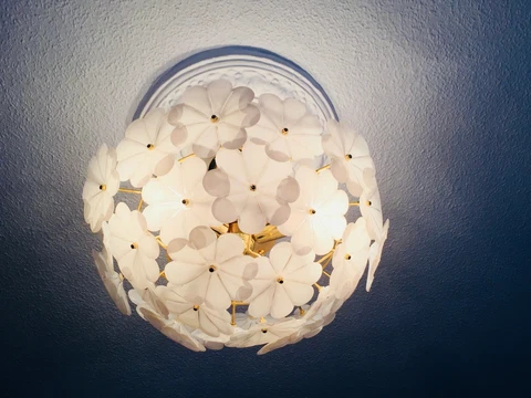 17" ✨ Vintage Italian Murano White Flower Venini Art - Glass Chandelier Light ✨ Cover