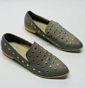 Gray Studded Vegan Leather Wood Sole Shoes Size 11 Pointed Toe Grunge Edgy Rock - Picture 1 of 16