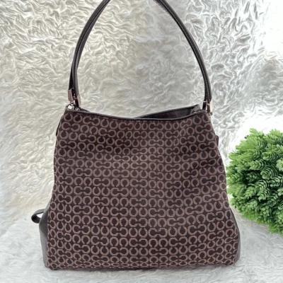 Cartera Coach EDIE Marrón Firma CC Monograma Tela y Cuero Cremallera Foto 1 de 4