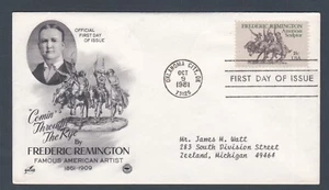 USA 1981 2 FDCs FREDERIC REMINGTON ART SCULPTOR COMIN' THROUGH THE RYE + CACHET - Picture 1 of 2