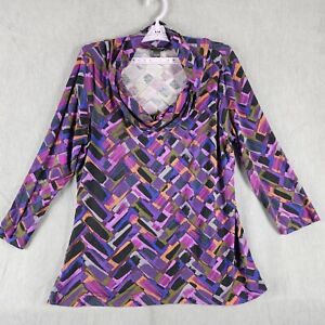 Cable and Gauge Woman Top XL Multicolor Purple Stretch Cowl Neck Relax Pullover