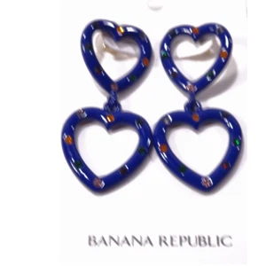 Banana Republic Women's navy enamel Gemstone Double heart Earrings NWT 58 - Picture 1 of 9