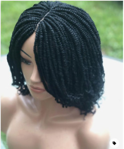 Women Short Black Wave Twisted Braids Wig Synthetic Braided Wigs Natural Dress