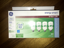 NEW GE Energy Smart 4 Bulbs 20W Cool White Instant- On CFL 1250 Lumens
