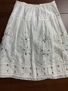 Girls Charabia France Sz 5 White Fully Lined Embroidered Beaded Sequin Skirt - Picture 1 of 11