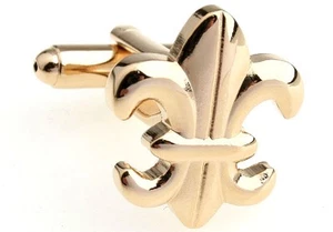 Par de Gemelos Fleur-de-lys Oro Boda Elegante Caja de Regalo y Paño de Pulido - Imagen 1 de 3