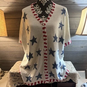 Vintage Quacker Factory Patriotic RWB Cardigan Stars and Strips XL With Tags - Picture 1 of 11
