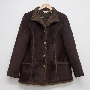 L.L. Bean Jacke Mantel Damen Medium Vintage Braun Wildlederimitat Sherpa Besatz Warm - Bild 1 von 13