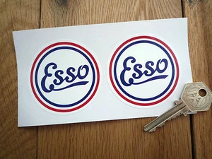 Esso Old Vintage Style Circular 65mm Car STICKERS Gasoline Gas Pump Petroliana - Imagen 1 de 1