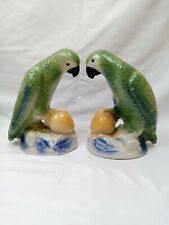 2 Vintage Ceramic Pottery Parrot Figurine W/ Mango Hand Painted Brazil