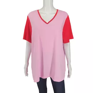 Lands End Supima Cotton Colorblocked Top 1X Plus Sz Pink Trendy Flowy Tee Shirt - Picture 1 of 10