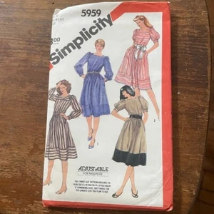 Vintage 80s SIMPLICITY 5959 full Skirt Puff Sleeve Dress Pattern U 16-18-20 - Picture 1 of 2