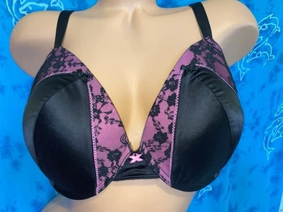 Sujetador Frederick's of Hollywood Rosa Negro Encaje Convertible Extremo Push Up 40D Foto 1 de 4