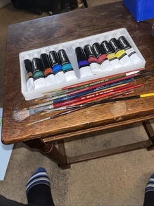 11 Acrylic Paint 12mi In Tube And Mix Paint Brushes  - Picture 1 of 1