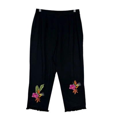 Pantalones para mujer Stonebridge talla 10 negros bordados florales dobladillo crudo lino-rayón Foto 1 de 4