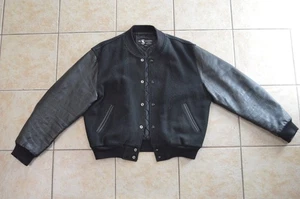 Giacca vintage Mr. S pelle San Francisco USA Varsity pelle braccia lana base M - Foto 1 di 17