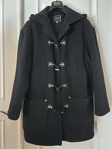 VERSACE Jeans Couture Vintage Men’s Wool Black Hooded Coat Size L - Picture 1 of 10