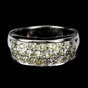 925 Sterling Silver Ring Round Peridot Natural Gemstone Jewelry Size 7.5 - Picture 1 of 13