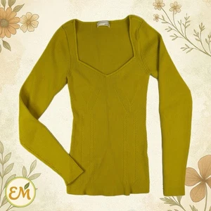 Anthropologie Ribbed Knit Sweater Retro Fitted Y2K Preppy Sweetheart Minimal S - Picture 1 of 11
