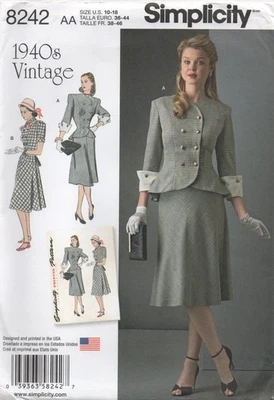 Simplicity Sewing Pattern 8242 Jacket Skirt Suit Vintage 40s Size 10 - 18 New - Image 1 of 4