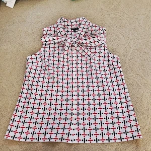 Talbots ärmellose Bluse zum Binden Schleife elfenbein rot schwarz Design 10 Petite - Bild 1 von 8