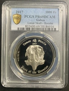 Gabon 2017 1000 Francs / Lunar Skull- Rooster / PCGS PR69DCAM /Very Nice Silver! - Picture 1 of 5