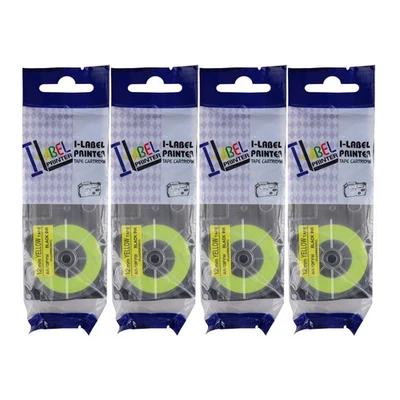 Cartucho de fita amarelo fluorescente 4PK XR-12FYW para etiqueta Casio KL-60 EZ 12mm - Imagem 1 de 4