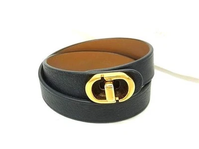 Pulsera Christian Dior Mujer Cuero Negro con Logo Bloqueo Giratorio y Doble Foto 1 de 4