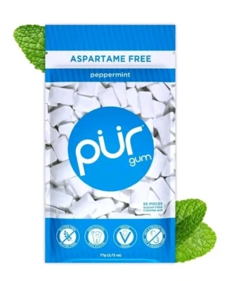 Goma de mascar PUR xilitol menta (55 piezas) vegana pura sin azúcar Foto 1 de 3