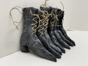 7 Halloween Primitive Folk Art WITCH BOOTS Lot Black Tree Ornaments by RATSKI - Picture 1 of 12