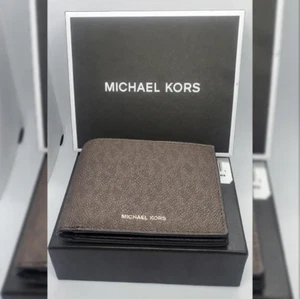 MICHAEL KORS AUTHENTISCHE HERREN-GELDBÖRSE SCHMAL GELDBEUTEL JET-LEDER BRAUN MK LOGO - Bild 1 von 5