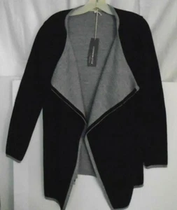 Lineamaglia womens small drape cardigan sweater two-tone gray black wool blend  - Picture 1 of 9