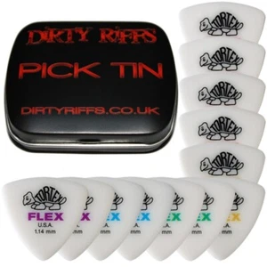 12 x Dunlop Tortex Flex Triangle Guitar Picks Plectrums 2 Of Each In a Pick Tin - Picture 1 of 1