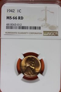 1942- NGC MS66 RD LINCOLN WHEAT CENT #B40332