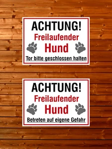 Achtung Freilaufender Hund Tor bitte geschlossen halten Schild mit Befestigung - Bild 1 von 11
