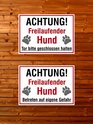SCHILDER-ROSCHER Achtung freilaufender Hund Betreten auf eigene Gefahr Schild aus Kunststoff