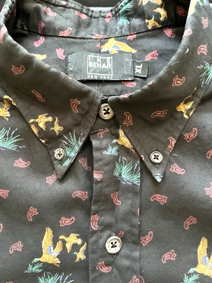 Camisa de vestir de colección para hombre estampado de patos y cachemira - azul marino rosa verde azulado - LS abotonada años 90 XL Foto 1 de 4