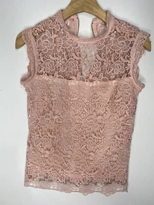 Nanette Lepore Bluse Top rosa Häkel durchsichtig ärmellos Gr. XS Reißverschluss hinten - Bild 1 von 3