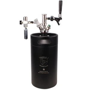 Black 5L Mini Keg Pressurized Brewing Craft Beer Dispenser Flow Control Tap - Picture 1 of 10