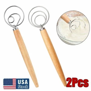 2x Edelstahl Dänischer Teig Schneebesen Küche Dutch Dough Wisk Handmixer Schneebesen - Bild 1 von 12
