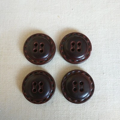 VTG Replacement Buttons Faux Leather Pattern For Coat Cardigan Brown 4x  - Image 1 of 4