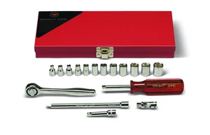 Wright Tool Metal Box 6 Point Socket Set 17 Piece 1/4" Drive Metric 221 - Picture 1 of 1