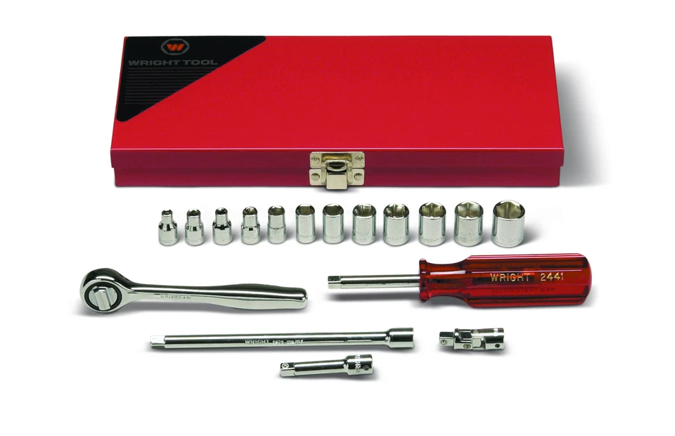 Wright Tool Metal Box 6 Point Socket Set 17 Piece 1/4" Drive Metric 221 - Image 1 of 1