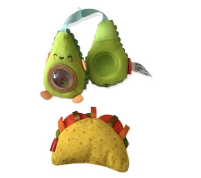 Skip Hop Avocado Rattle & Fisher Price Crinkle Taco Plush Baby Infant Toys - Image 1 of 4