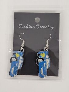 Blue Enamel Lightning McQueen Cars Hook Pierced Earrings - Fashion Jewelry