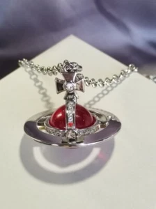 Vivienne Westwood Small Orb Necklace Pendant Silver Red No Box From Japan New - Picture 1 of 10