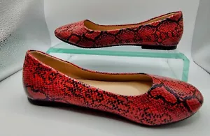 J D Williams Red Snakeskin Print Flat Ladies Shoes In Size 5E - Picture 1 of 11